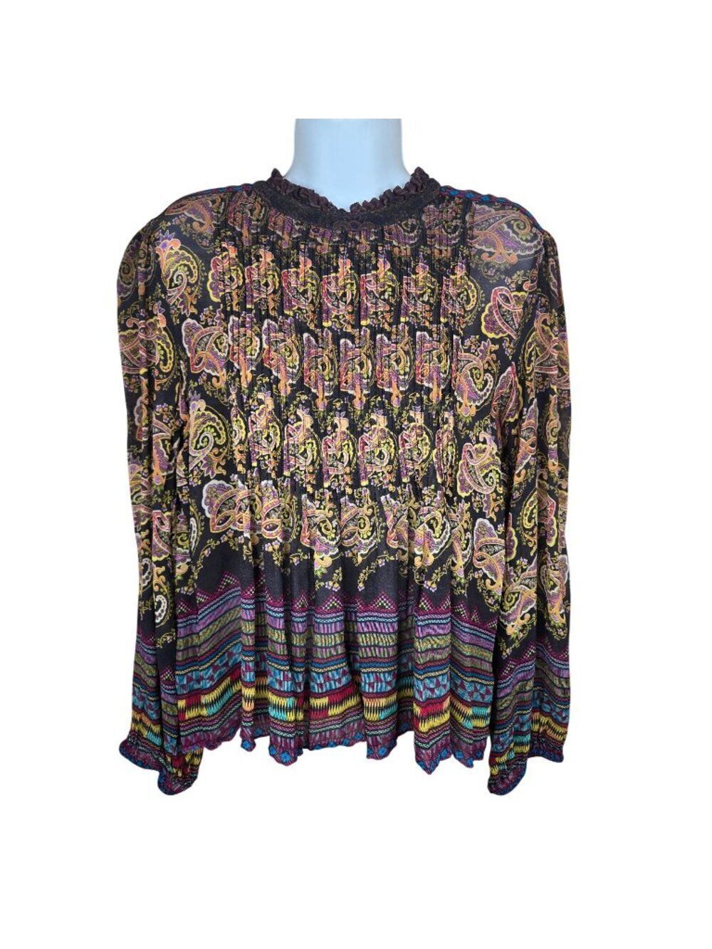 Anthropologie Tanvi Kedia Blouse Bohemian Paisley Long Sleeve Smocked Womens M